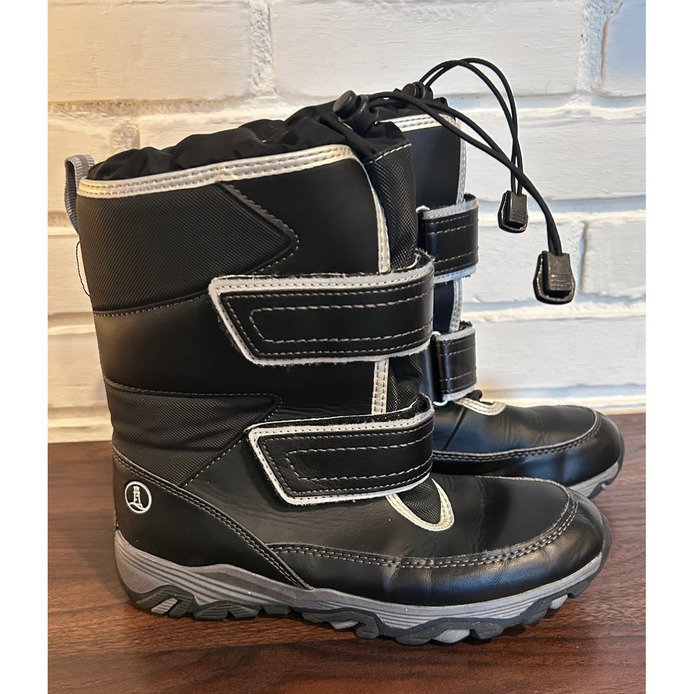 Lands End Snow Flurry Kids Winter Boots Black Silver Insulated Size 3 Youth Warm